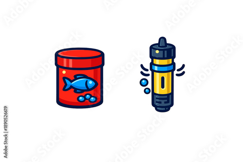 Aquarium fish food container and water filter equipment for pet fish tank maintenance