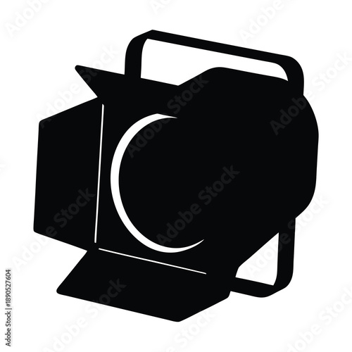 A black silhouette of a Fresnel spotlight used in film and television