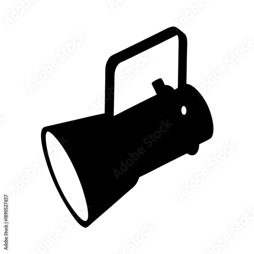 Black silhouette spotlight with rectangular handle on white background illumination