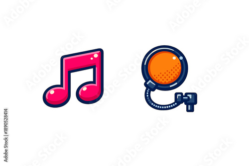 Vibrant pink eighth note symbol next to a professional studio microphone icon