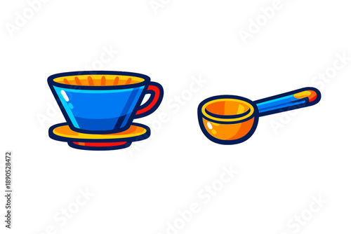 Colorful pour over coffee dripper and measuring scoop set for manual brewing