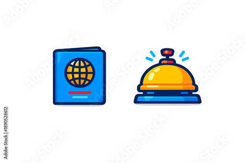 International passport document and ringing reception desk service bell