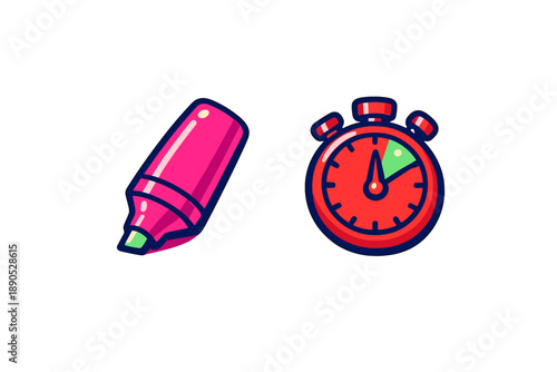 Bright pink marker and classic red stopwatch icons for productivity and deadlines