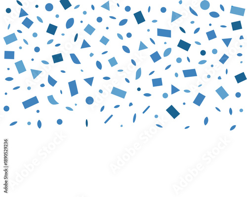 Blue confetti falls randomly across a white background, creating a festive atmosphere for celebration.