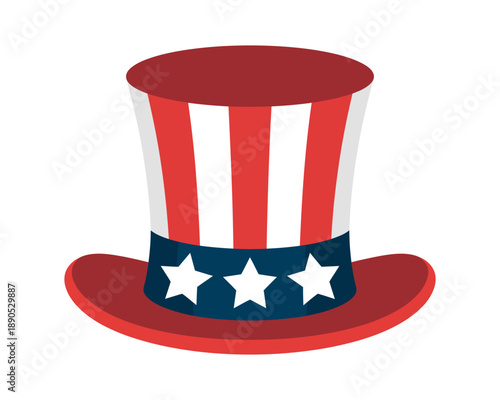 An Uncle Sam hat with red and white stripes and a blue band with white stars.