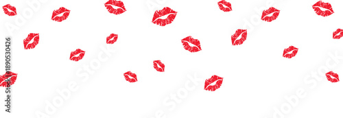 Red kiss mark PNG. Many kiss marks scattered across the background.