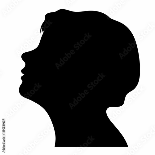Silhouette of a woman's head in profile with a short hairstyle