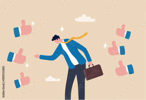 Appreciate or acknowledge coworker, respect or honor for great people, admiration or thank you, gratitude concept, businessman respected by colleagues giving thumbs up for his help and success.