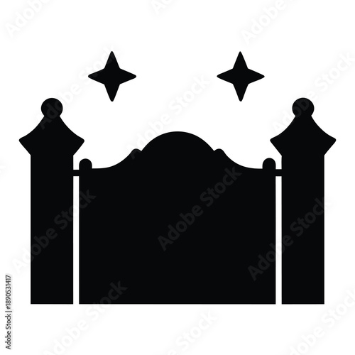 Illustration of a mystical gateway with stars above it in black and white