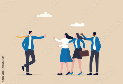 Assertive communication for leadership, behavior to compromise to solve problem without aggressive or passive acceptance concept, businessman leader with calmness stop gesture to manage employees.
