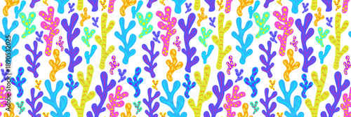 neon colorful coral seamless pattern on white background vibrant underwater sea life ocean plants summer beach fabric design