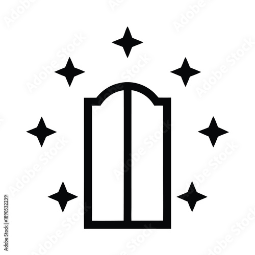 Symbolic illustration featuring a portal surrounded by stars in minimalist design