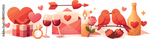 Valentine's Day Elegance. Clean modern holiday banner illustration expressing Valentine’s Day mood through symbolic love visuals,