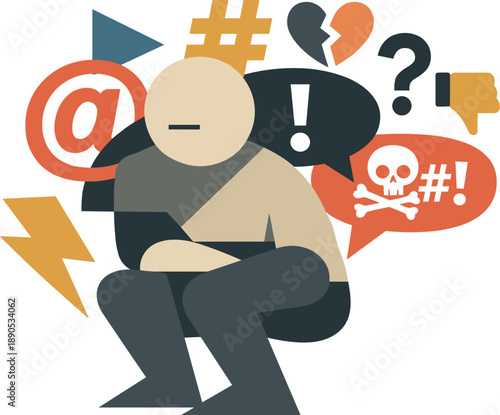 Single abstract geometric figure becomes partially obscured as mixed symbols overlap and compete showing rising tension within