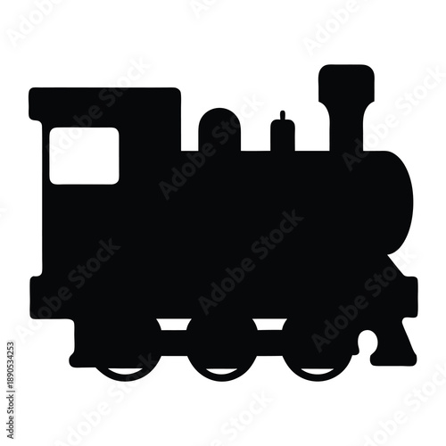 Silhouette of an Oldfashioned Steam Train Engine on a White Background