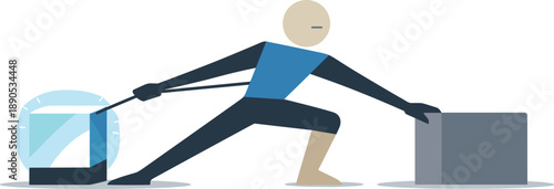 Single abstract geometric figure appears stretched between glowing block and empty grounded form showing tension inside online