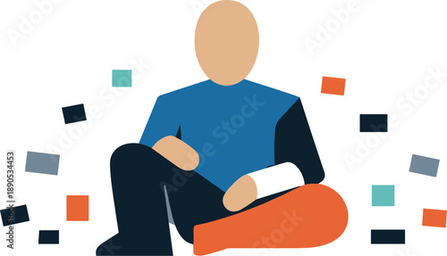 Abstract geometric figure discards scattered blocks leaving only one central shape reflecting restructuring within tech-driven