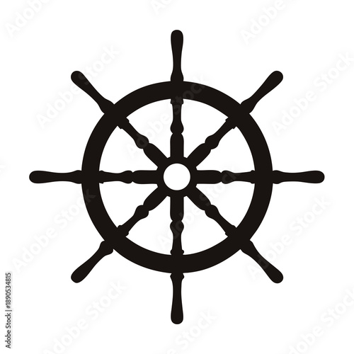 Black and white ship wheel illustration, a vintage nautical icon