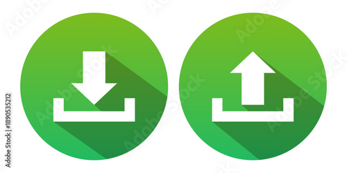 Download and upload icons. Vector green icon isolated on white background.