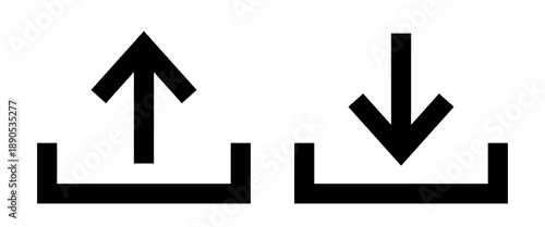 Download and upload icons. Vector black icon isolated on white background.