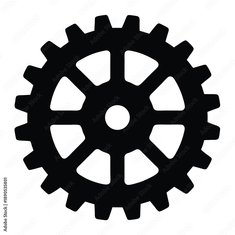 Obraz premium Black gear on white background, machinery and engineering component illustration