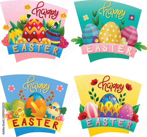 easter celebration egg hunt flower decoration stiker label