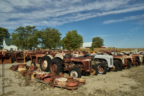 Tableau sur toile Rural Landscape with Farm Equipment Salvage Yard