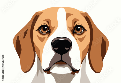 Realistic Illustration of a Beagle Dog with Expressive Eyes and Ears in a Detailed Graphic Style Highlighting Its Distinctive Features