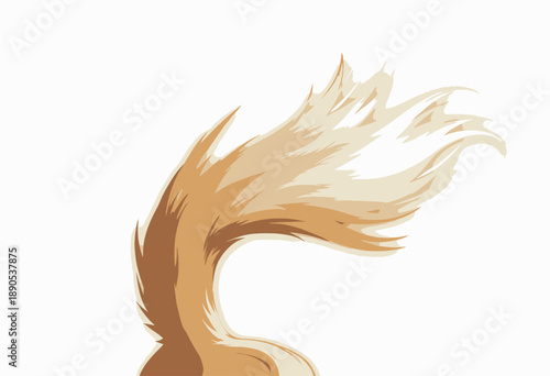 Illustrated Close-up of a Fluffy, Curved Canine Tail with Flowing Fur Against a White Background