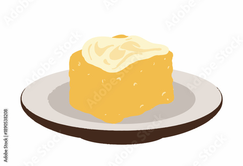 Delicious Illustration of a Layered Pastry Dessert with Creamy Topping on a Decorative Plate