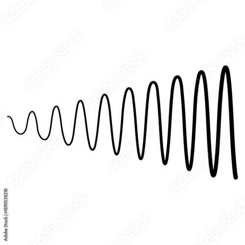 Sinusoidal wave increasing amplitude abstract black line on white background