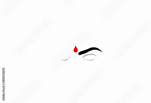 Minimalist Illustration of Stylized Eyes with Red Bindi on Forehead Against White Background Emphasizing Indian Cultural and Aesthetic Symbolism