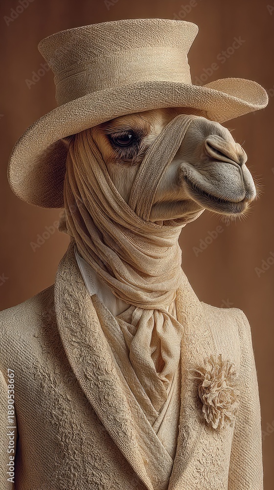 Obraz premium Elegant Llama in Victorian Attire: A Unique Blend of Nature and Fashion