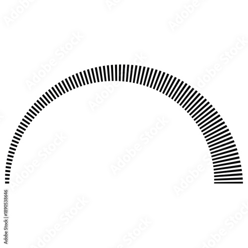 Radial black bars arc abstract geometric design on white background