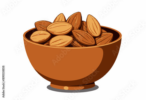 Illustration of a Bowl Filled with Whole Almonds Depicting Nutritious and Healthy Snacking Options in a Minimalist Style