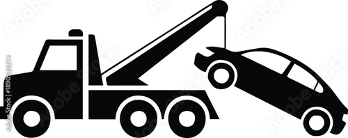 towing service emblem tow truck with hook winch silhouette