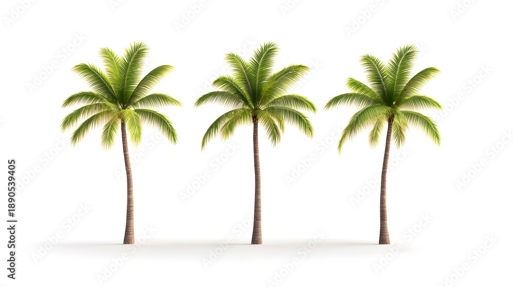 Obraz premium Palm Trees Row of Isolated on a White Background, Summer Beach Vacation Concept