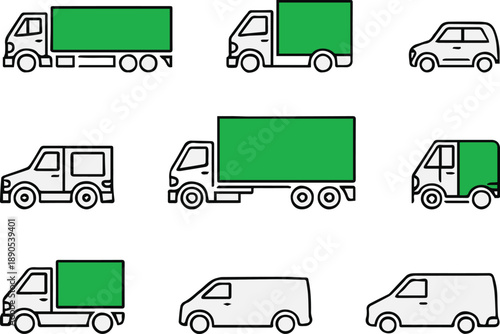 truck outline illustrations of delivery and transport vehicles