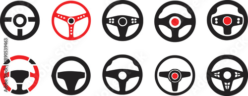 wheel icons set steering wheel silhouettes and controls vector