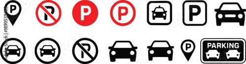 parking wayfinding icons set p sign car spot reserved no parking