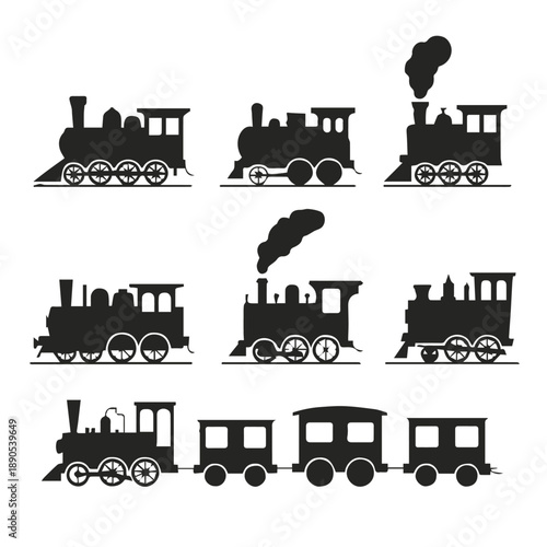 train steam engine silhouette collection three by three grid