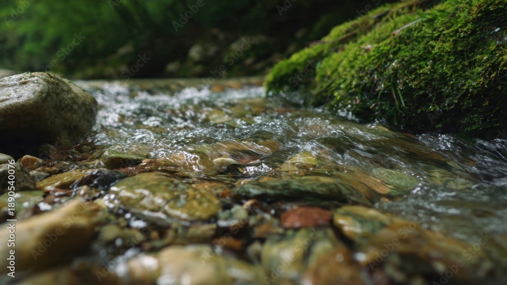 Fototapeta premium Babbling Brook over Rocks with Moss