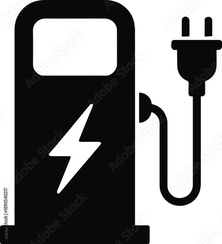 ev charging station icon with plug and lightning bolt vector