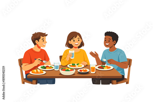 Friends enjoy a meal together at a table with plates of food and glasses of drink during a gathering on a weekend afternoon