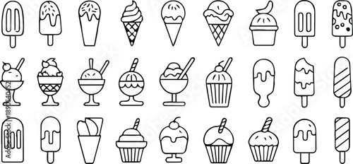ice cream vector pack black and white dessert outline icons