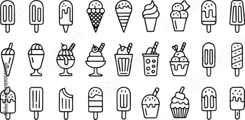 ice cream icon collection popsicle cone sundae line illustrations