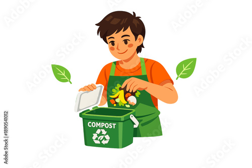 Person adds food scraps to a compost bin in a garden during the day while learning about recycling and composting practices for waste management