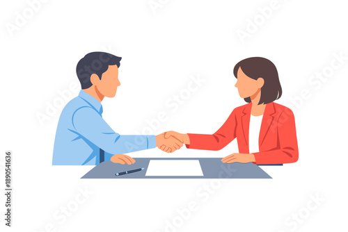 Business professionals shake hands to finalize a deal in an office setting during daytime hours