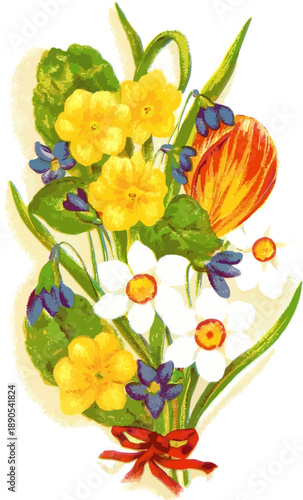 Bunch of beautiful blooming peony flowers hand drawn on white background.