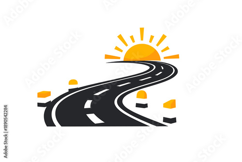 Road stretches ahead with sun rising above, symbolizing a new journey at early morning hours